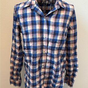 Madewell Men's Casual Blue and Pink Checkered Shirt
